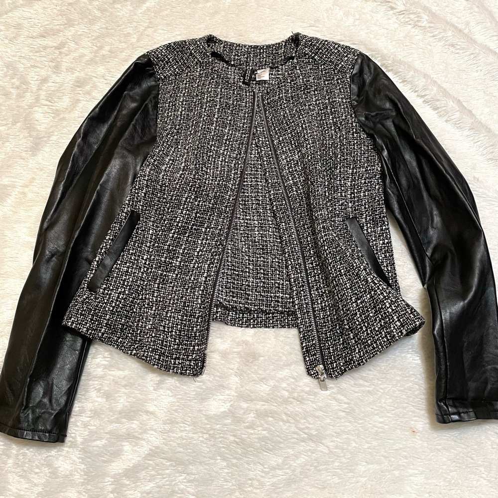 🖤Tweed and Faux Leather Jacket
